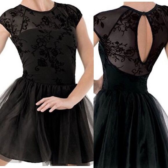 WEISSMAN Balera Dance Costume black tutu skirt flocked mesh dress D9329 child LC - Picture 1 of 15